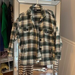 Zara Forest Green and Cream Tweed Jacket
